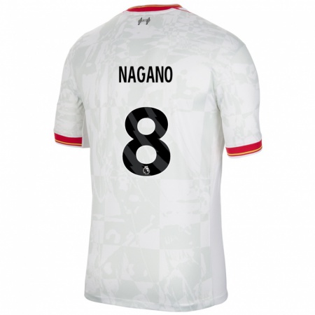 Kandiny Niño Camiseta Fūka Nagano #8 Blanco Rojo Negro Equipación Tercera 2024/25 La Camisa Chile