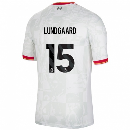 Kandiny Niño Camiseta Sofie Lundgaard #15 Blanco Rojo Negro Equipación Tercera 2024/25 La Camisa Chile