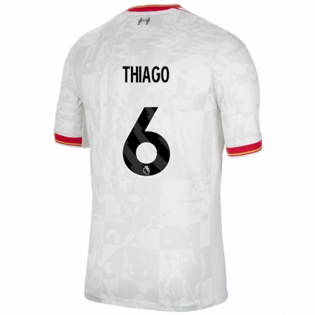 Kandiny Niño Camiseta Thiago #6 Blanco Rojo Negro Equipación Tercera 2024/25 La Camisa Chile