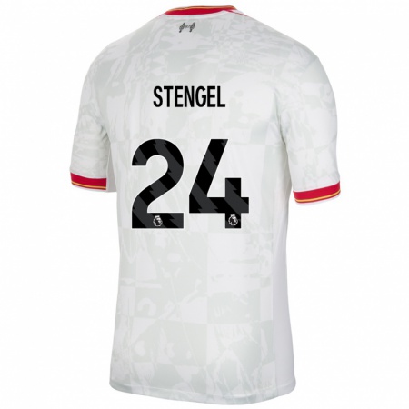 Kandiny Niño Camiseta Katie Stengel #24 Blanco Rojo Negro Equipación Tercera 2024/25 La Camisa Chile