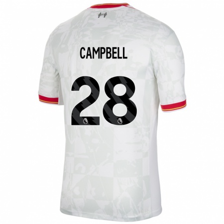 Kandiny Niño Camiseta Megan Campbell #28 Blanco Rojo Negro Equipación Tercera 2024/25 La Camisa Chile