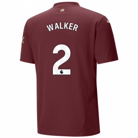 Kandiny Niño Camiseta Kyle Walker #2 Granate Equipación Tercera 2024/25 La Camisa Chile