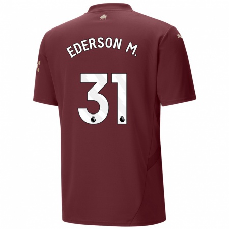 Kandiny Niño Camiseta Ederson #31 Granate Equipación Tercera 2024/25 La Camisa Chile