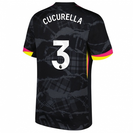 Kandiny Niño Camiseta Marc Cucurella #3 Negro Rosa Equipación Tercera 2024/25 La Camisa Chile