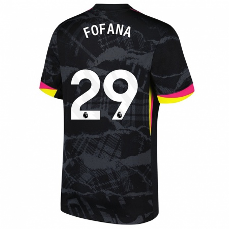 Kandiny Niño Camiseta Wesley Fofana #29 Negro Rosa Equipación Tercera 2024/25 La Camisa Chile