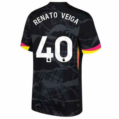 Kandiny Niño Camiseta Renato Veiga #40 Negro Rosa Equipación Tercera 2024/25 La Camisa Chile