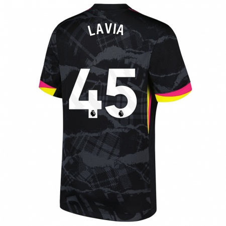 Kandiny Niño Camiseta Roméo Lavia #45 Negro Rosa Equipación Tercera 2024/25 La Camisa Chile