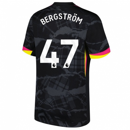 Kandiny Niño Camiseta Lucas Bergström #47 Negro Rosa Equipación Tercera 2024/25 La Camisa Chile