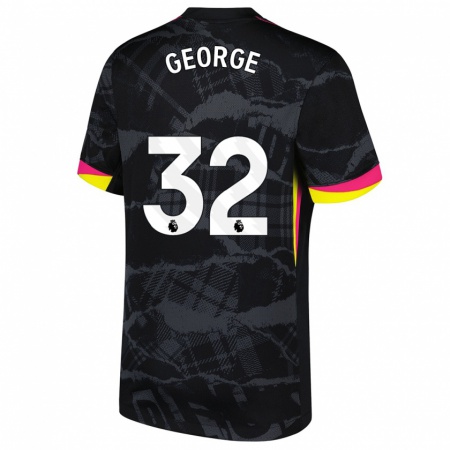 Kandiny Niño Camiseta Tyrique George #32 Negro Rosa Equipación Tercera 2024/25 La Camisa Chile