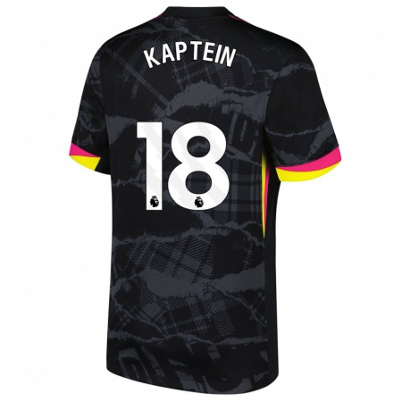 Kandiny Niño Camiseta Wieke Kaptein #18 Negro Rosa Equipación Tercera 2024/25 La Camisa Chile