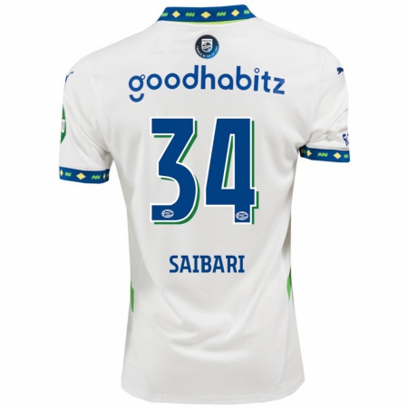 Kandiny Niño Camiseta Ismael Saibari #34 Blanco Azul Oscuro Equipación Tercera 2024/25 La Camisa Chile