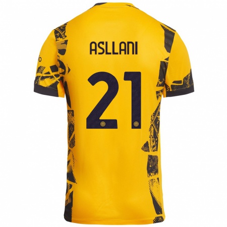 Kandiny Niño Camiseta Kristjan Asllani #21 Dorado Negro Equipación Tercera 2024/25 La Camisa Chile