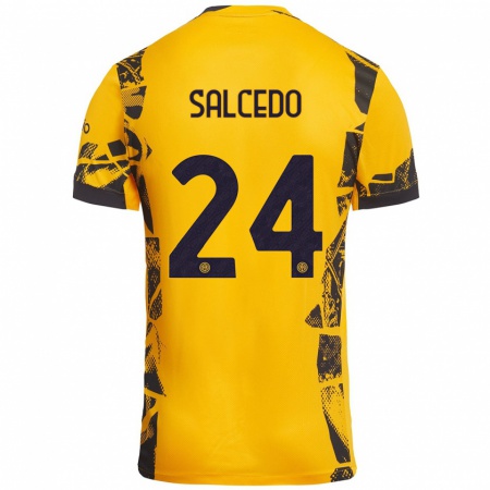 Kandiny Niño Camiseta Eddie Salcedo #24 Dorado Negro Equipación Tercera 2024/25 La Camisa Chile