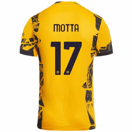 Kandiny Niño Camiseta Matteo Motta #17 Dorado Negro Equipación Tercera 2024/25 La Camisa Chile