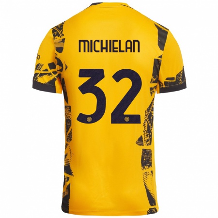 Kandiny Niño Camiseta Mattia Michielan #32 Dorado Negro Equipación Tercera 2024/25 La Camisa Chile