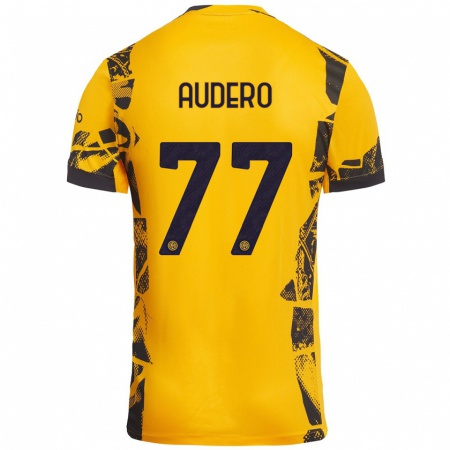 Kandiny Niño Camiseta Emil Audero #77 Dorado Negro Equipación Tercera 2024/25 La Camisa Chile