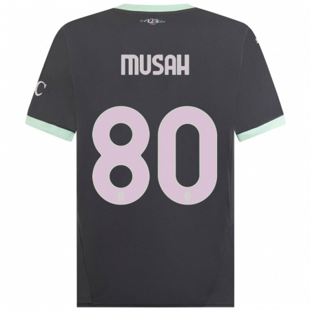 Kandiny Niño Camiseta Yunus Musah #80 Gris Equipación Tercera 2024/25 La Camisa Chile