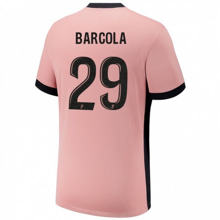 Kandiny Niño Camiseta Bradley Barcola #29 Rosa Óxido Equipación Tercera 2024/25 La Camisa Chile