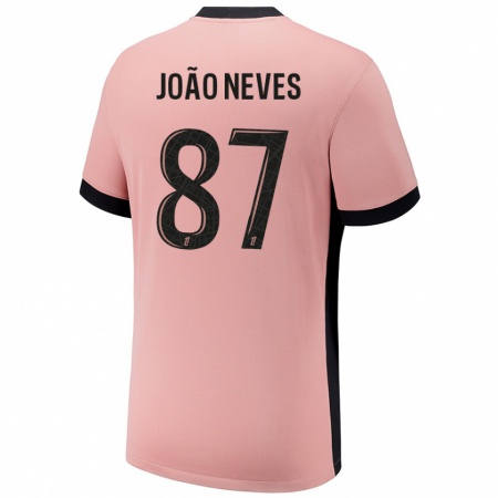 Kandiny Niño Camiseta João Neves #87 Rosa Óxido Equipación Tercera 2024/25 La Camisa Chile