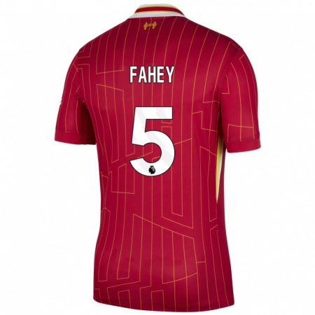 Kandiny Hombre Camiseta Niamh Fahey #5 Rojo Amarillo Blanco 1ª Equipación 2024/25 La Camisa Chile