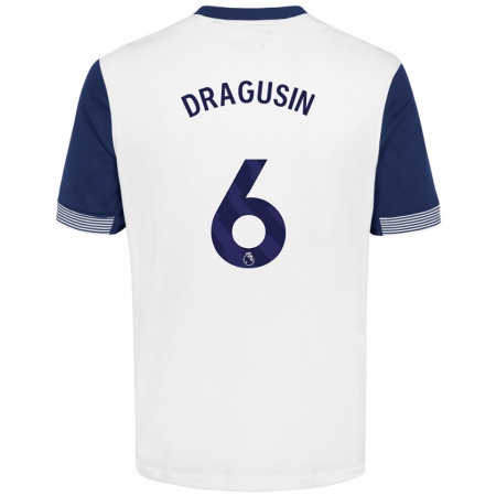 Kandiny Hombre Camiseta Radu Drăgușin #6 Blanco Azul 1ª Equipación 2024/25 La Camisa Chile