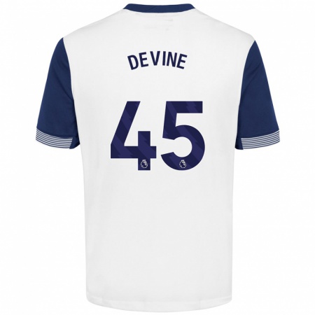 Kandiny Hombre Camiseta Alfie Devine #45 Blanco Azul 1ª Equipación 2024/25 La Camisa Chile