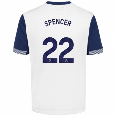 Kandiny Hombre Camiseta Rebecca Spencer #22 Blanco Azul 1ª Equipación 2024/25 La Camisa Chile