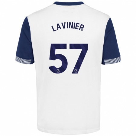 Kandiny Hombre Camiseta Marcel Lavinier #57 Blanco Azul 1ª Equipación 2024/25 La Camisa Chile