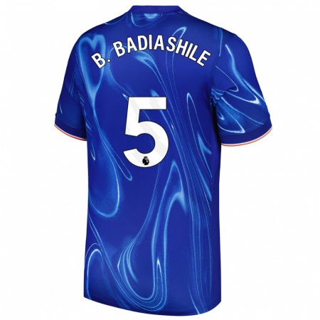 Kandiny Hombre Camiseta Benoît Badiashile #5 Azul Blanco 1ª Equipación 2024/25 La Camisa Chile