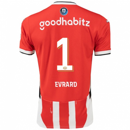 Kandiny Hombre Camiseta Nicky Evrard #1 Rojo Blanco 1ª Equipación 2024/25 La Camisa Chile