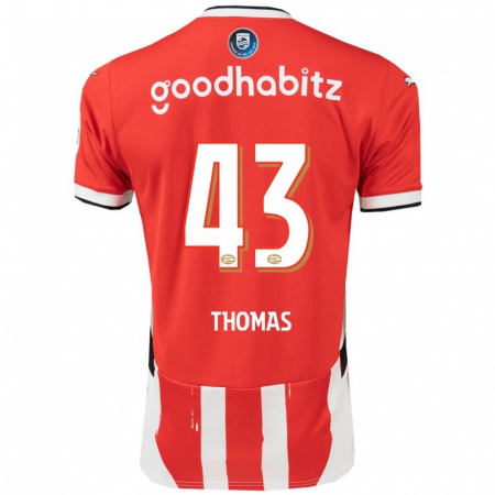 Kandiny Hombre Camiseta Kealyn Thomas #43 Rojo Blanco 1ª Equipación 2024/25 La Camisa Chile