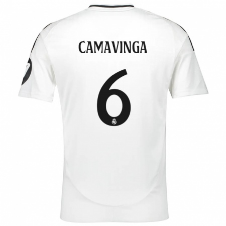 Kandiny Hombre Camiseta Eduardo Camavinga #6 Blanco 1ª Equipación 2024/25 La Camisa Chile