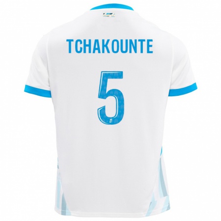 Kandiny Hombre Camiseta Annaëlle Tchakounté #5 Blanco Azul Cielo 1ª Equipación 2024/25 La Camisa Chile