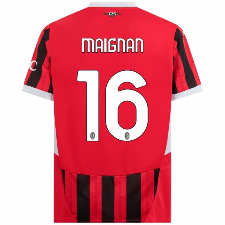 Kandiny Hombre Camiseta Mike Maignan #16 Rojo Negro 1ª Equipación 2024/25 La Camisa Chile