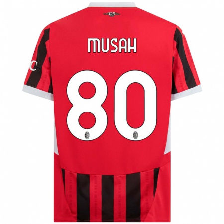 Kandiny Hombre Camiseta Yunus Musah #80 Rojo Negro 1ª Equipación 2024/25 La Camisa Chile