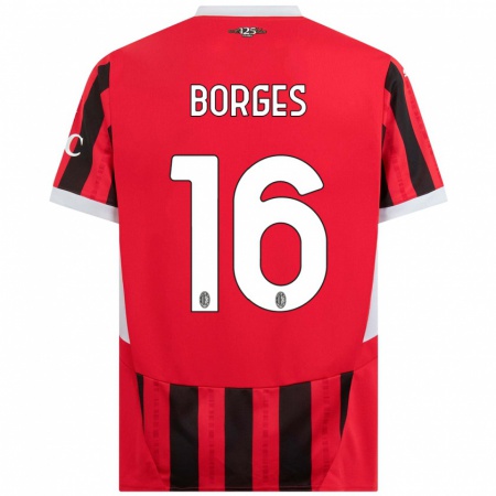 Kandiny Hombre Camiseta Lenny Borges #16 Rojo Negro 1ª Equipación 2024/25 La Camisa Chile