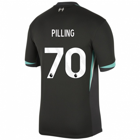 Kandiny Hombre Camiseta Tommy Pilling #70 Negro Antracita Blanco 2ª Equipación 2024/25 La Camisa Chile