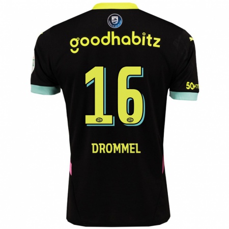 Kandiny Hombre Camiseta Joël Drommel #16 Negro Amarillo 2ª Equipación 2024/25 La Camisa Chile