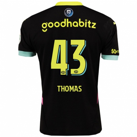 Kandiny Hombre Camiseta Kealyn Thomas #43 Negro Amarillo 2ª Equipación 2024/25 La Camisa Chile