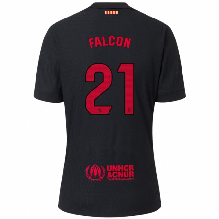 Kandiny Hombre Camiseta Andrea Falcon #21 Negro Rojo 2ª Equipación 2024/25 La Camisa Chile