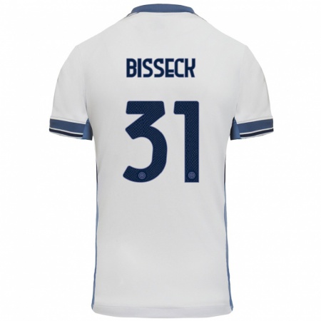 Kandiny Hombre Camiseta Yann Bisseck #31 Blanco Gris 2ª Equipación 2024/25 La Camisa Chile