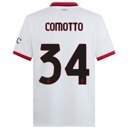 Kandiny Hombre Camiseta Christian Comotto #34 Blanco Negro Rojo 2ª Equipación 2024/25 La Camisa Chile