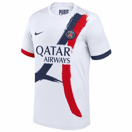 Kandiny Hombre Camiseta Ousmane Dembélé #10 Blanco Azul Rojo 2ª Equipación 2024/25 La Camisa Chile