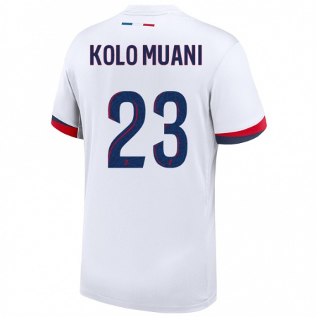 Kandiny Hombre Camiseta Randal Kolo Muani #23 Blanco Azul Rojo 2ª Equipación 2024/25 La Camisa Chile