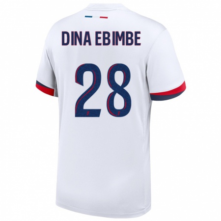 Kandiny Hombre Camiseta Eric Junior Dina Ebimbe #28 Blanco Azul Rojo 2ª Equipación 2024/25 La Camisa Chile