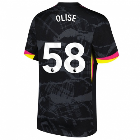 Kandiny Hombre Camiseta Richard Olise #58 Negro Rosa Equipación Tercera 2024/25 La Camisa Chile