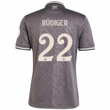 Kandiny Hombre Camiseta Antonio Rüdiger #22 Carbón Equipación Tercera 2024/25 La Camisa Chile