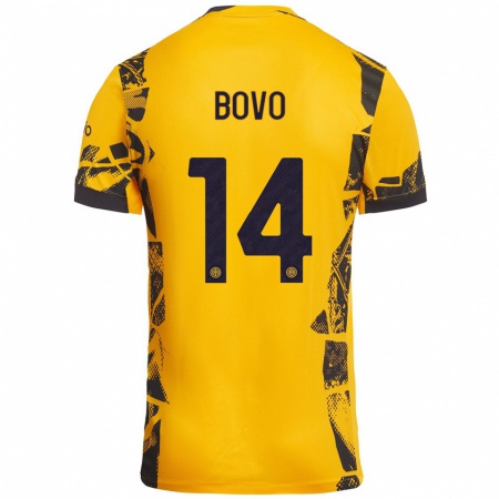 Kandiny Hombre Camiseta Leonardo Bovo #14 Dorado Negro Equipación Tercera 2024/25 La Camisa Chile