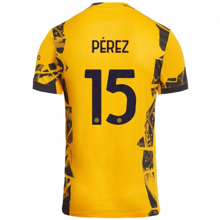 Kandiny Hombre Camiseta Álex Pérez #15 Dorado Negro Equipación Tercera 2024/25 La Camisa Chile