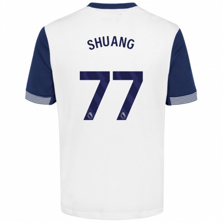 Kandiny Mujer Camiseta Wang Shuang #77 Blanco Azul 1ª Equipación 2024/25 La Camisa Chile